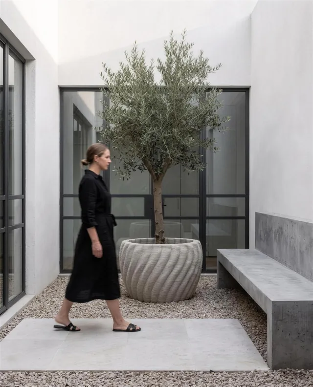 WAVE .03 wide printed concrete planter with deep ribs