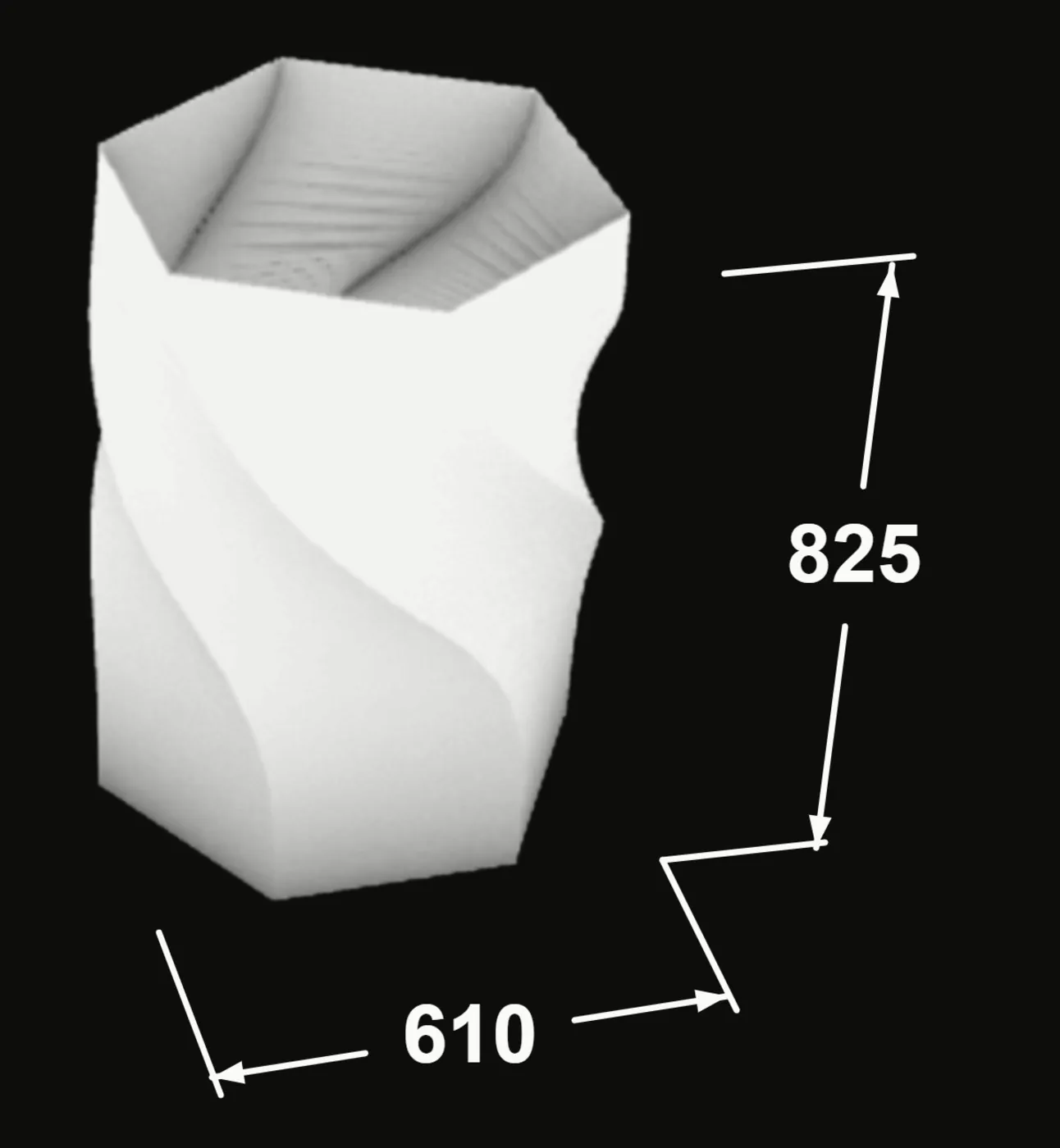 TWIST .01 technical drawing with dimensions in millimetres