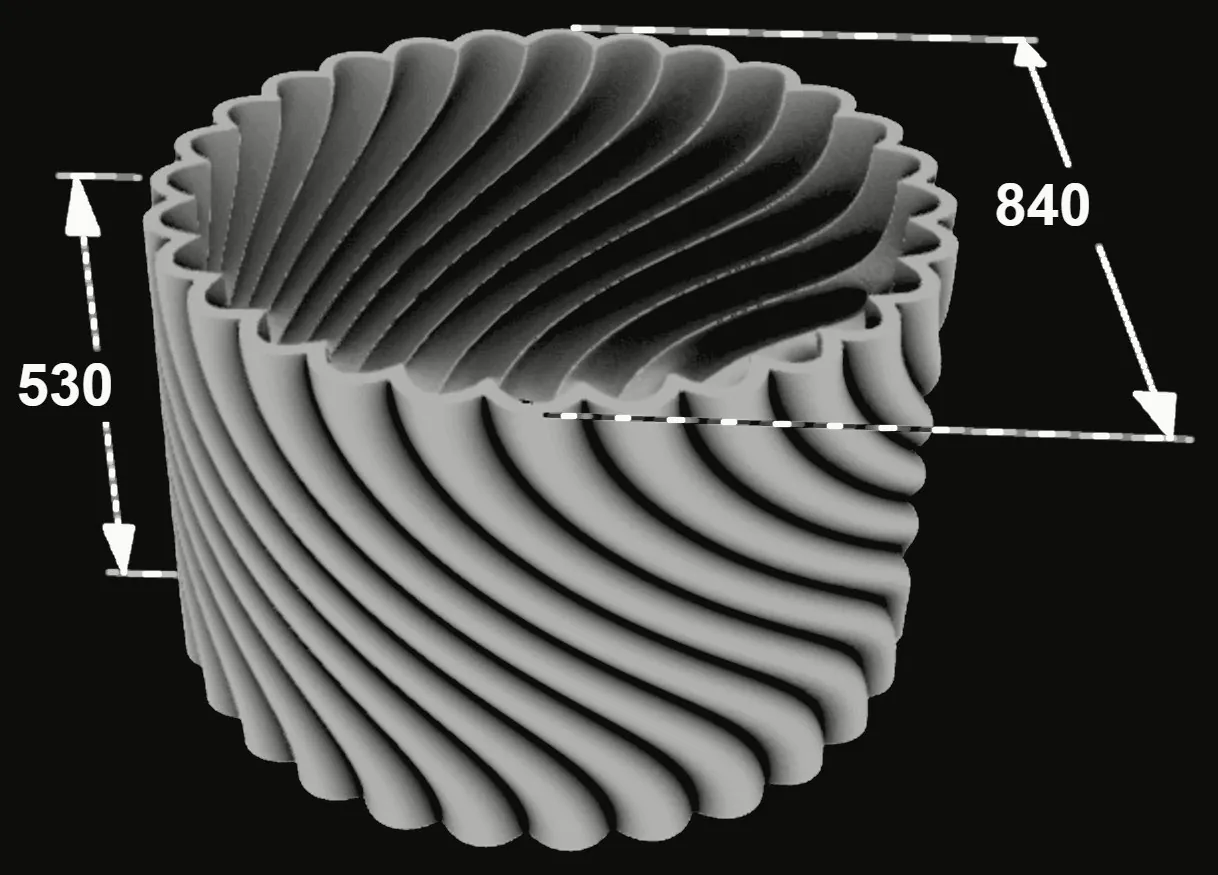 WAVE .01 technical drawing with dimensions in millimetres