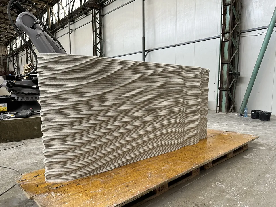 Desk section on a pallet in the workshop, before delivery