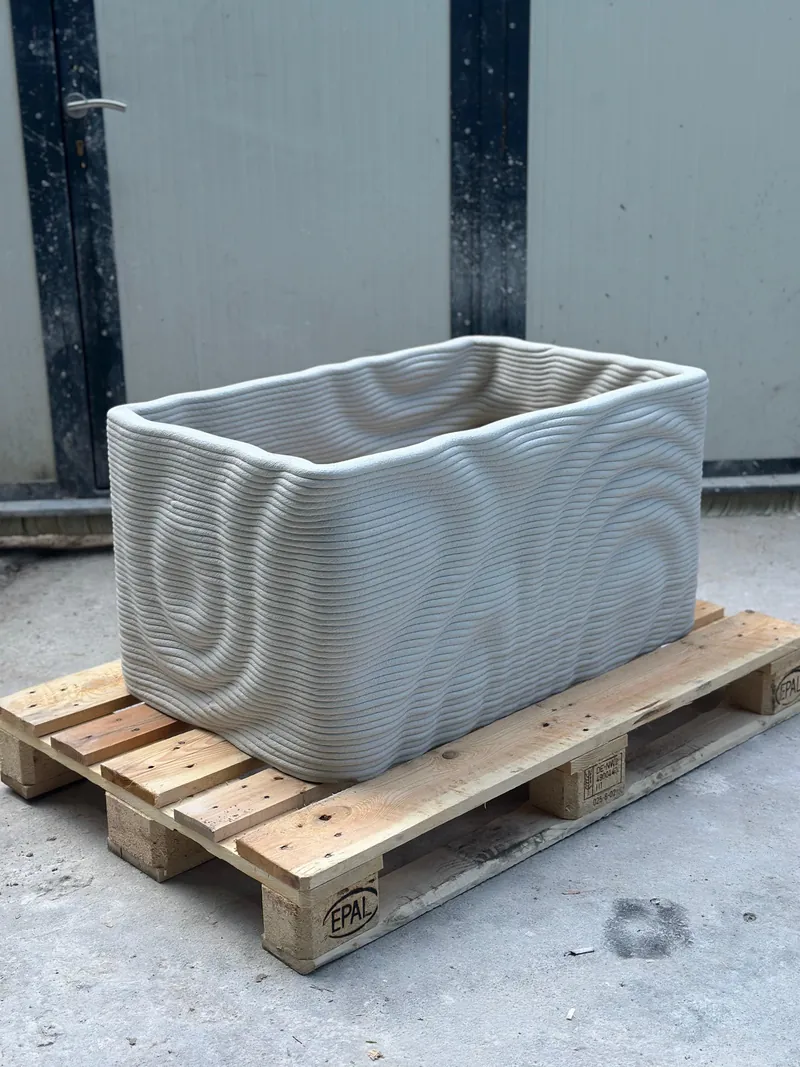 NOISE .01 printed and cured, on a pallet in the PHORM workshop