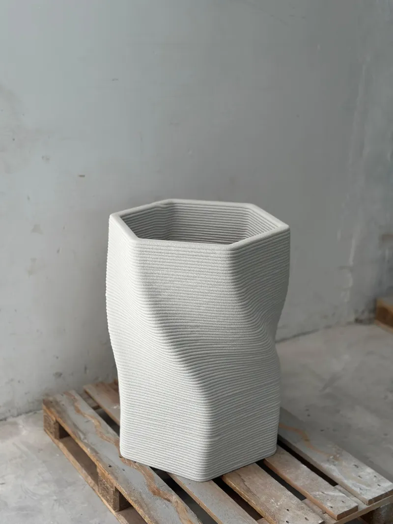 TWIST .01 printed and cured, on a pallet in the PHORM workshop